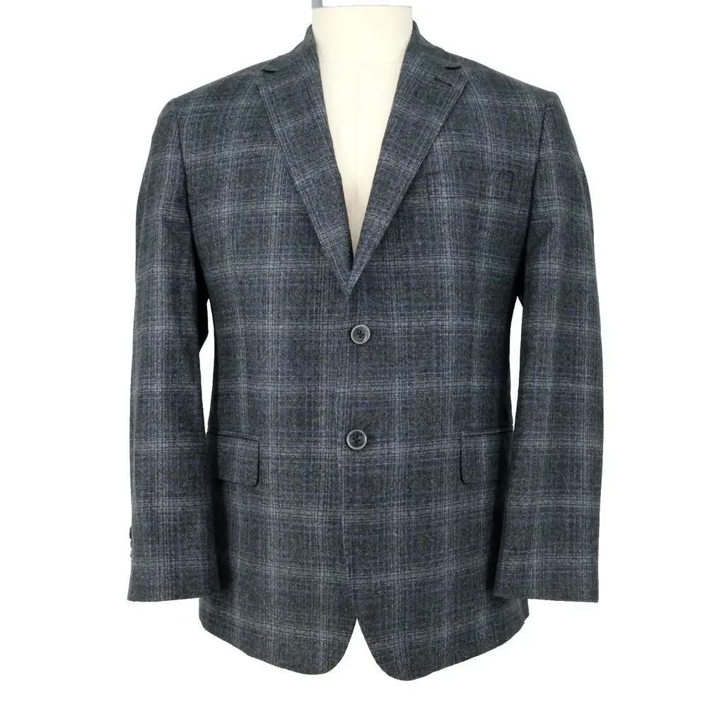 Joseph Abboud Sport Coat Mens 44S Gray Window Pane Plaid Wool Blazer Jacket